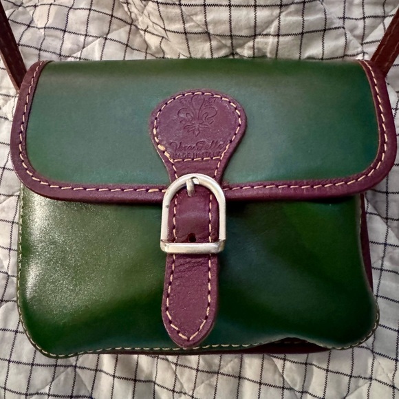 Vera Pelle Handbags - Vera Pelle Green and Brown Leather Crossbody Bag -